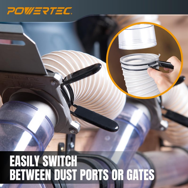 POWERTEC خرطوم جمع الغبار مرن PVC 4" × 10' مع مشابك خرطوم مزدوجة الحلقة 2 قطعة لجهاز جمع الغبار، منشار طاولة، منشار شريطي، آلة تخطيط، النجارة ومرآب، نظام جمع الغبار في ورشة العمل (70440) - Image 2